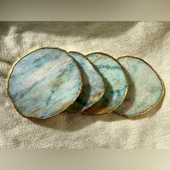 NEW Electroplated Aventurine Coaster Set (4pc) - Picture 10 of 10
